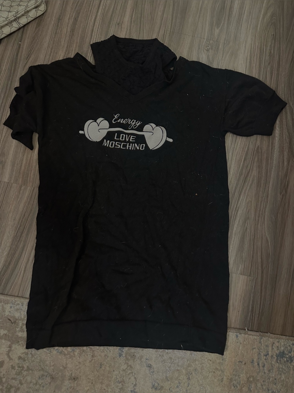 Moschino Black shirt with White Heart Barbell Graphic